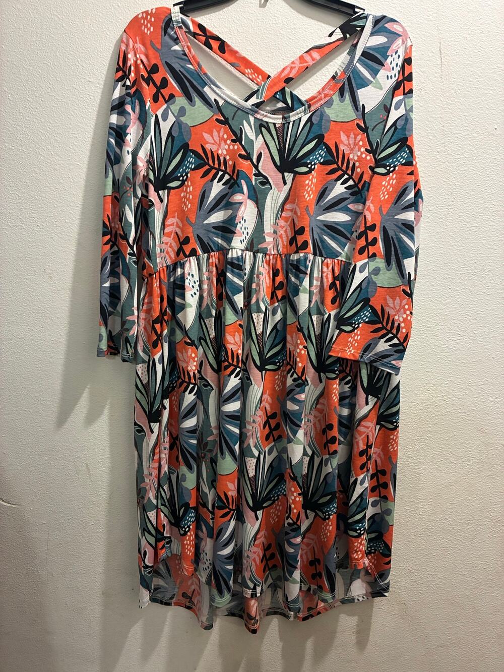 Discount Diva boho/Indie Tropical Floral Long Sleeve Babydoll Dress Size Large